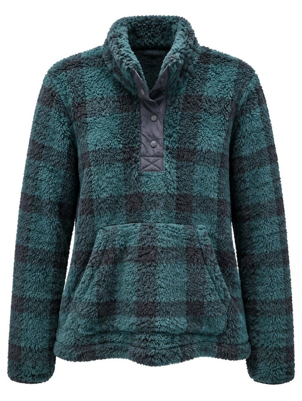 Eddie Bauer Navy & Green Plaid Sherpa Snap Pullover Sz Medium